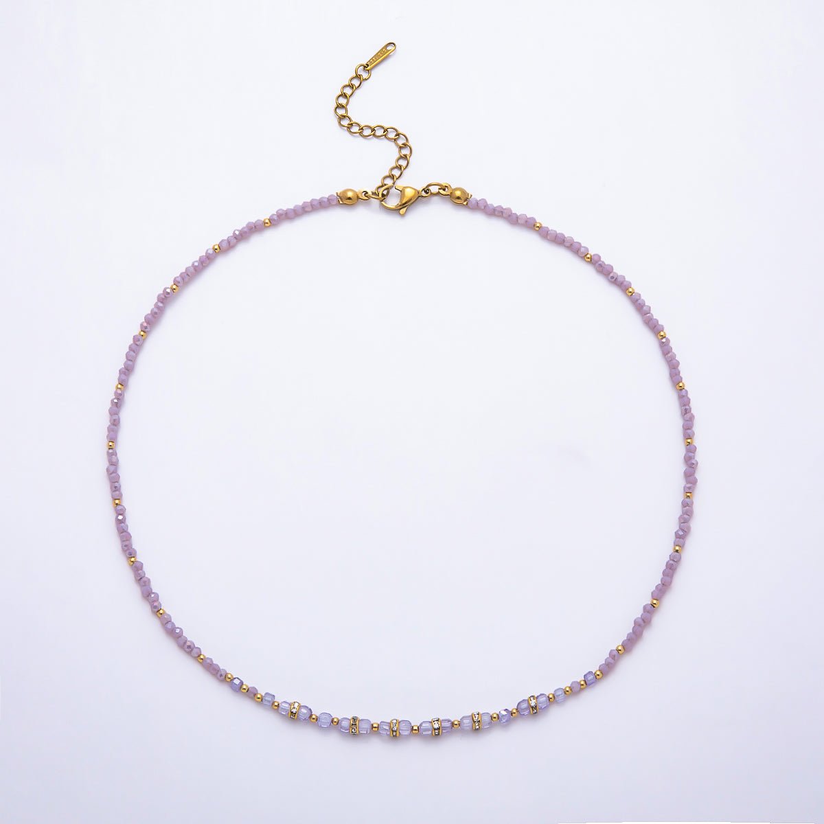 Stainless Steel Gold PVD 4mm Multifaceted Rondelle Bead Crystal Gemstone Chain 16.5 Inch Necklace | WA-02357 ~ WA-02524 - DLUXCA