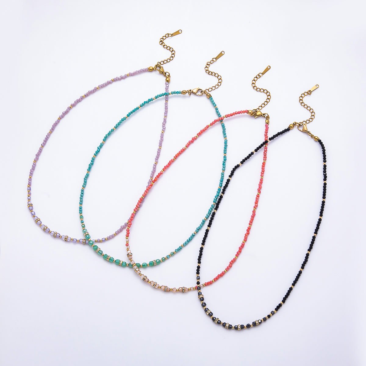Stainless Steel Gold PVD 4mm Multifaceted Rondelle Bead Crystal Gemstone Chain 16.5 Inch Necklace | WA-02357 ~ WA-02524 - DLUXCA