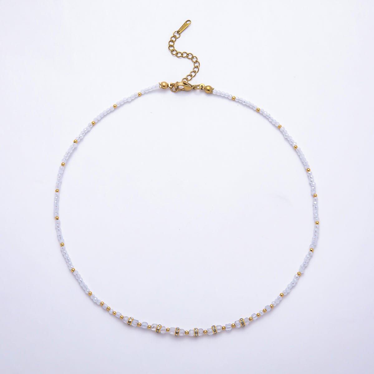 Stainless Steel Gold PVD 4mm Multifaceted Rondelle Bead Crystal Gemstone Chain 16.5 Inch Necklace | WA-02357 ~ WA-02524 - DLUXCA