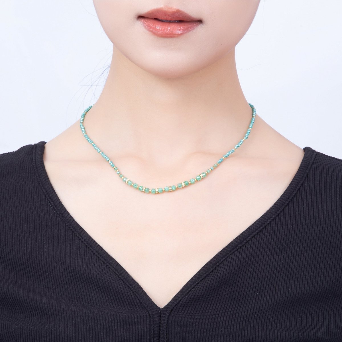 Stainless Steel Gold PVD 4mm Multifaceted Rondelle Bead Crystal Gemstone Chain 16.5 Inch Necklace | WA-02357 ~ WA-02524 - DLUXCA