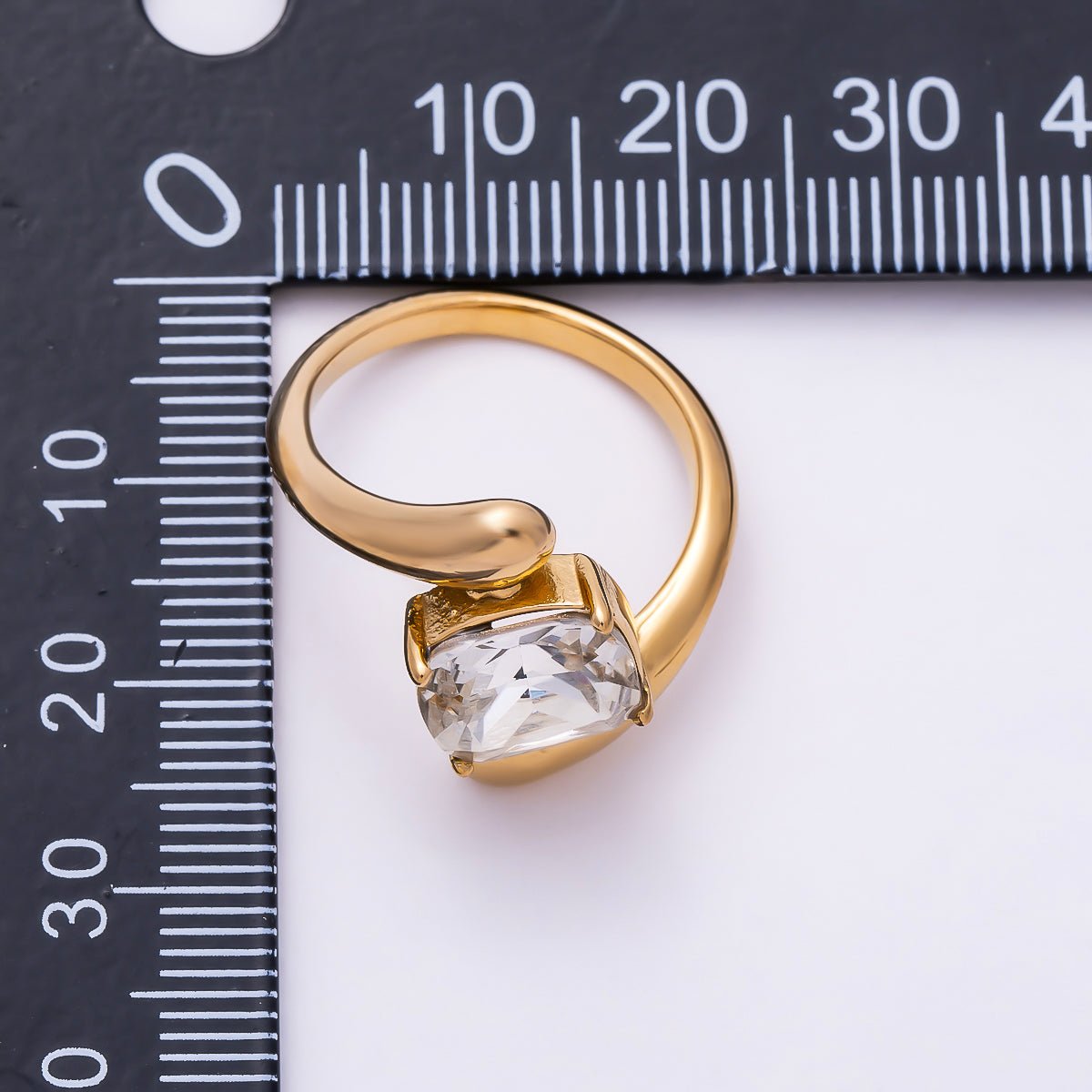 Stainless Steel Gold PVD Asymmetric Bypass Cushion-Cut CZ Statement Ring | Rings-00357 - Rings-00358 - DLUXCA
