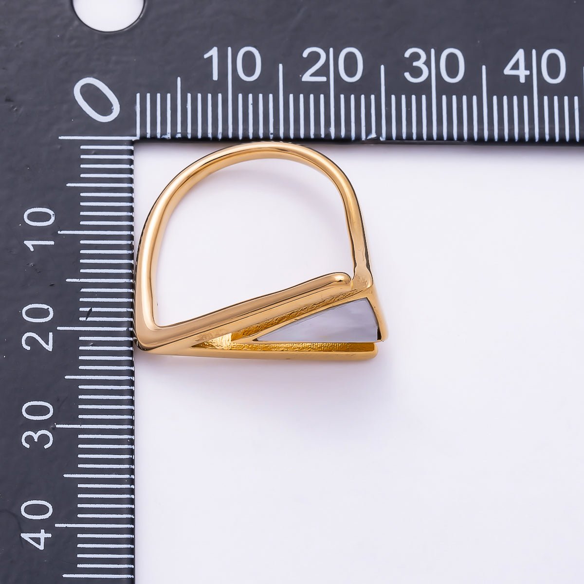 Stainless Steel Gold PVD Geometric Triangle White Mother of Pearl Chevron Ring | Rings-00359 - Rings-00360 - DLUXCA