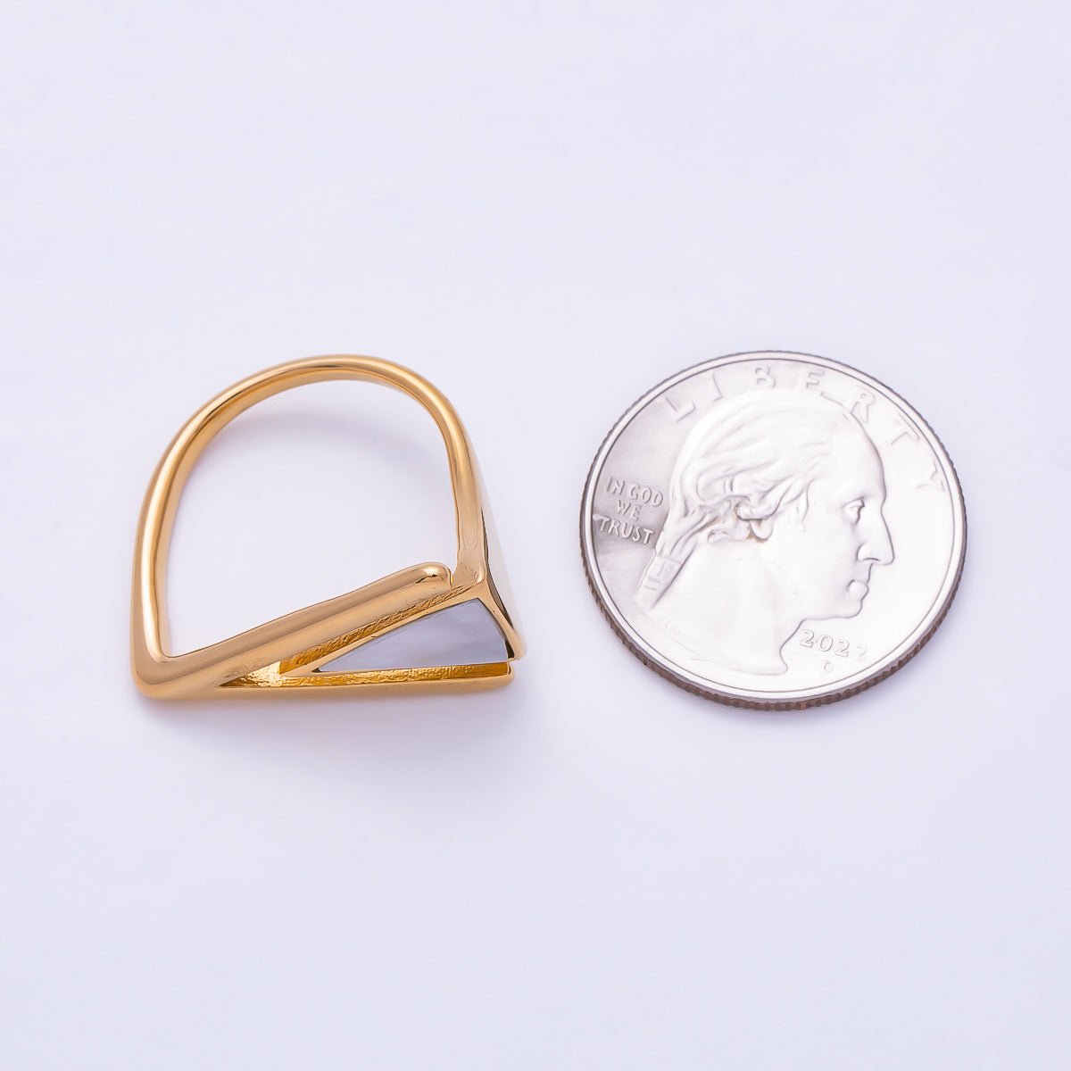 Stainless Steel Gold PVD Geometric Triangle White Mother of Pearl Chevron Ring | Rings-00359 - Rings-00360 - DLUXCA