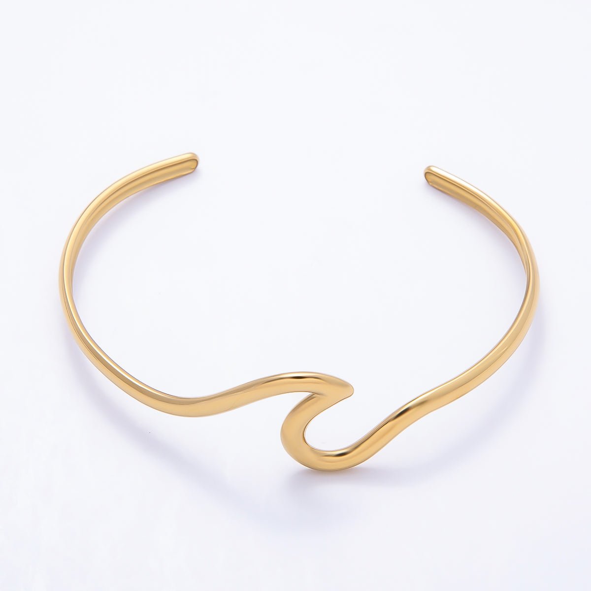 Stainless Steel Gold PVD Minimalist Geometric Wave Cuff Bracelet | WA-01970 - DLUXCA