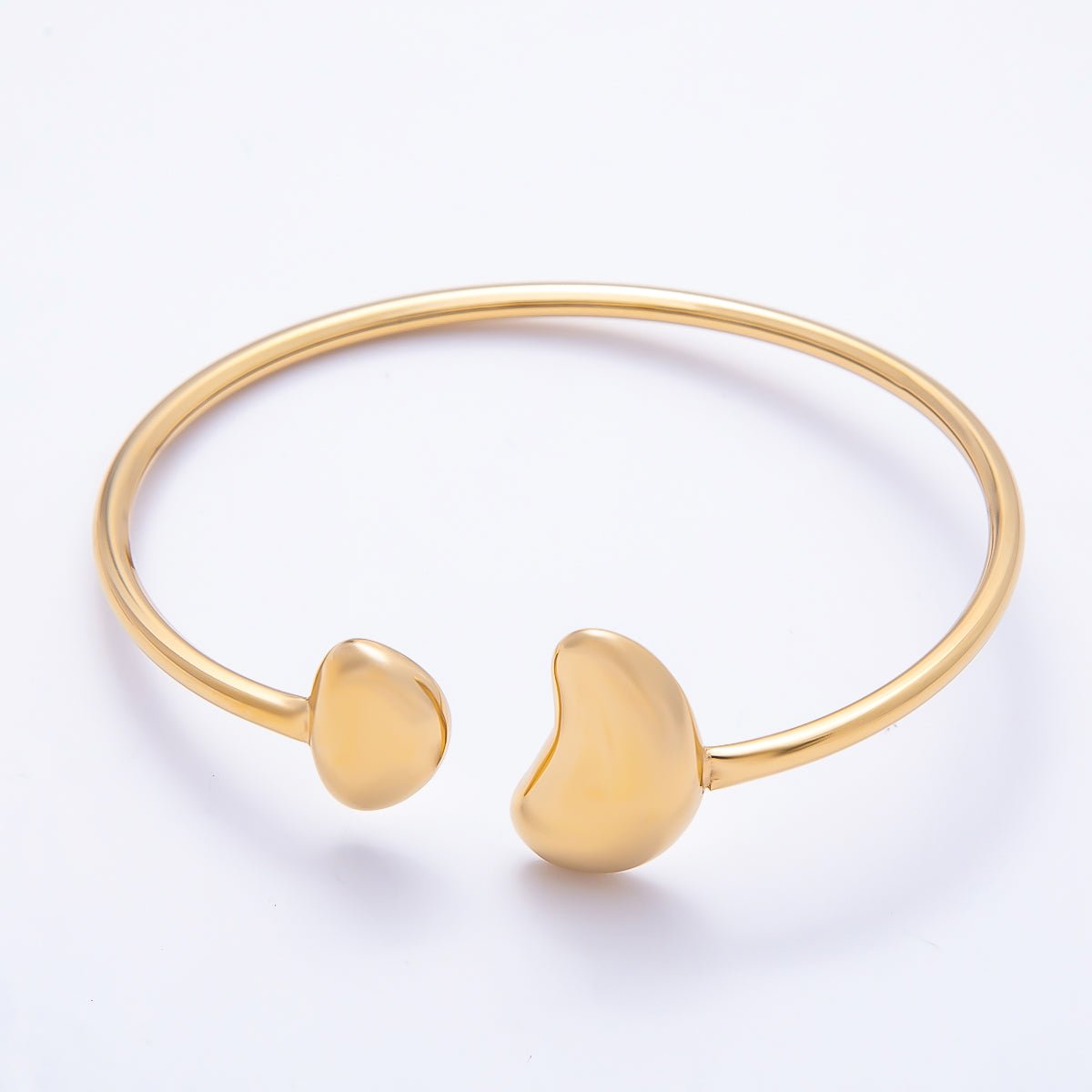 Stainless Steel Gold PVD Minimalist Molten Heart Bean Oval Wrap Cuff Bracelet | WA-01230 - DLUXCA