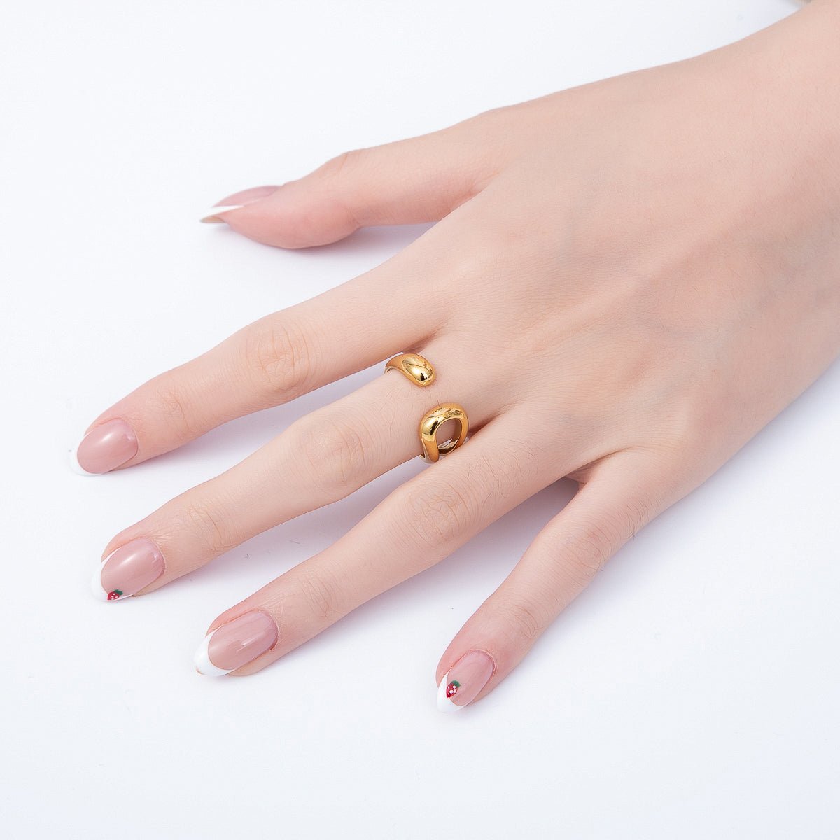 Stainless Steel Gold PVD Minimalist Molten Wave Double Band Wrap Ring | Rings-00311 - DLUXCA