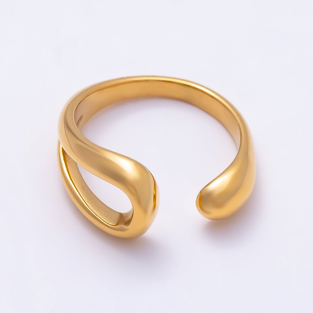 Stainless Steel Gold PVD Minimalist Molten Wave Double Band Wrap Ring | Rings-00311 - DLUXCA