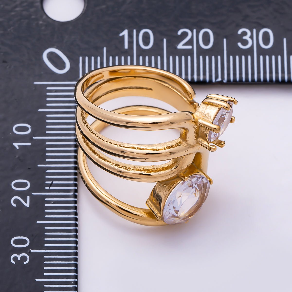 Stainless Steel Gold PVD Multi-Layer Spiral Oval & Round CZ Adjustable Ring | Rings-00367 - Rings-00368 - DLUXCA