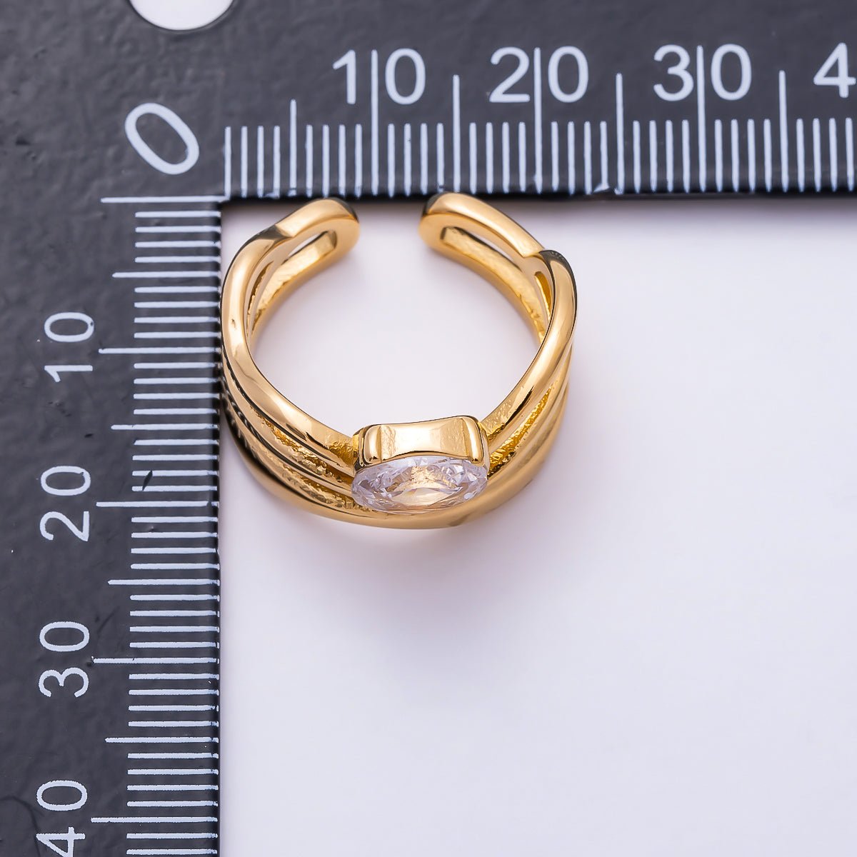 Stainless Steel Gold PVD Multi-Layer Wavy Oval CZ Adjustable Ring | Rings-00363 - Rings-00364 - DLUXCA