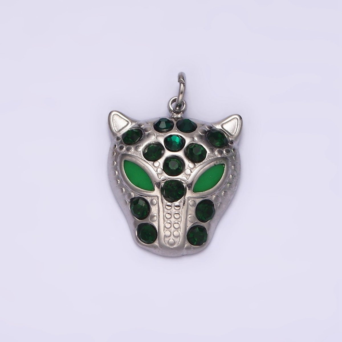 Stainless Steel Green, Black Eyed Panther Animal CZ Dotted Charm in Gold & Silver | P - 678 ~P - 681 - DLUXCA