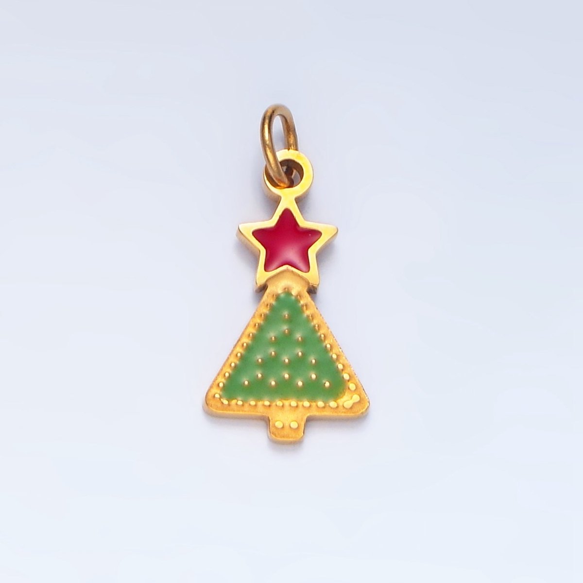 Stainless Steel Green Christmas Tree Star Enamel Holiday Charm | P1520 - DLUXCA