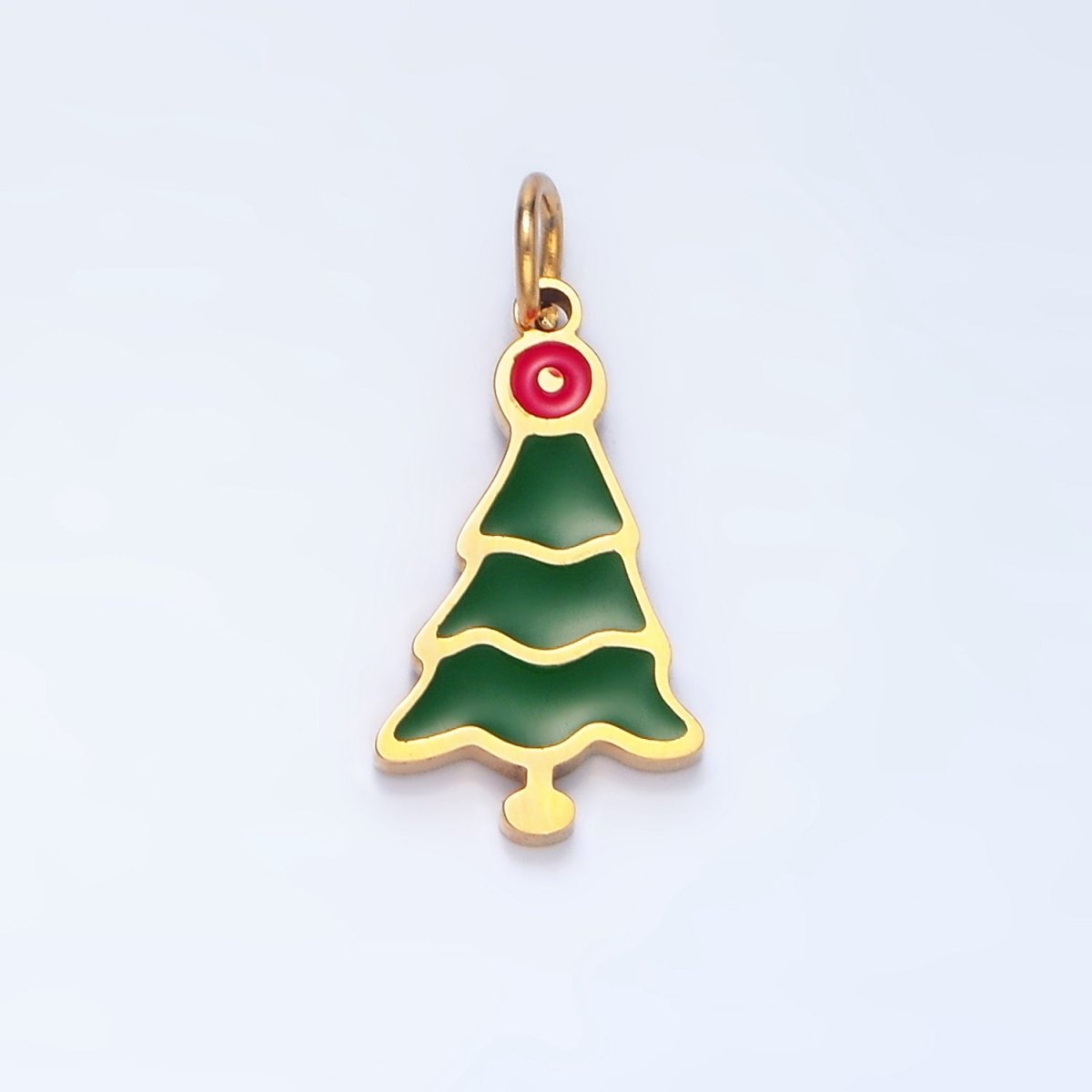 Stainless Steel Green Enamel Christmas Tree Holiday Charm | P1502 - DLUXCA