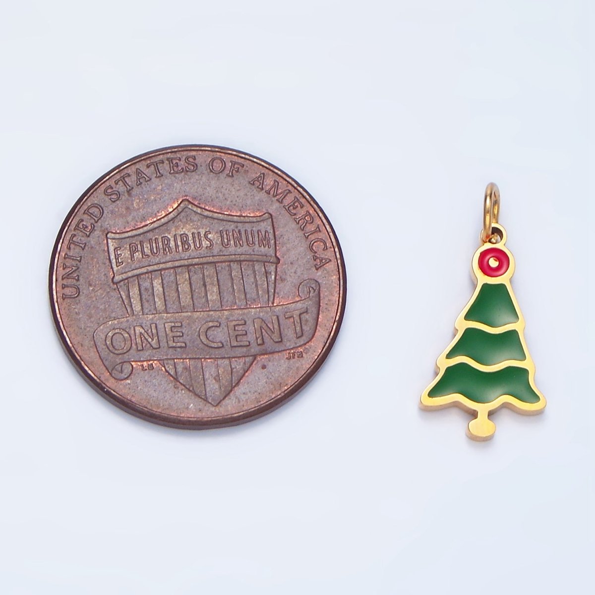 Stainless Steel Green Enamel Christmas Tree Holiday Charm | P1502 - DLUXCA