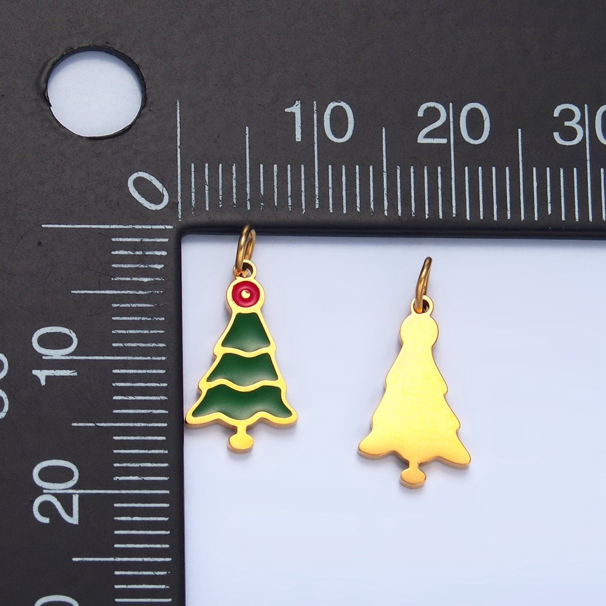 Stainless Steel Green Enamel Christmas Tree Holiday Charm | P1502 - DLUXCA