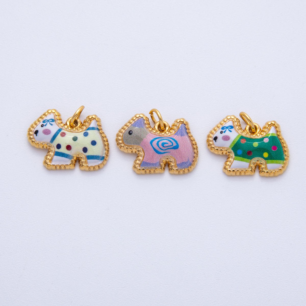 Stainless Steel Green, Yellow, Pink 18mm Cute Enamel Kitten Animal Charm | J654 - J670 - DLUXCA