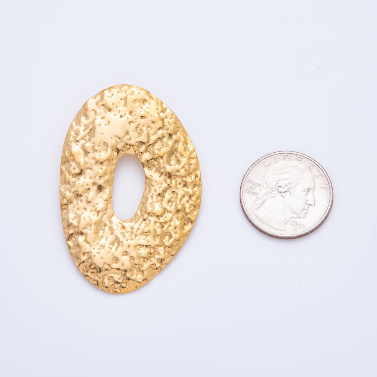Stainless Steel Hammered Donut Oval Geometric Charm | J506 - DLUXCA