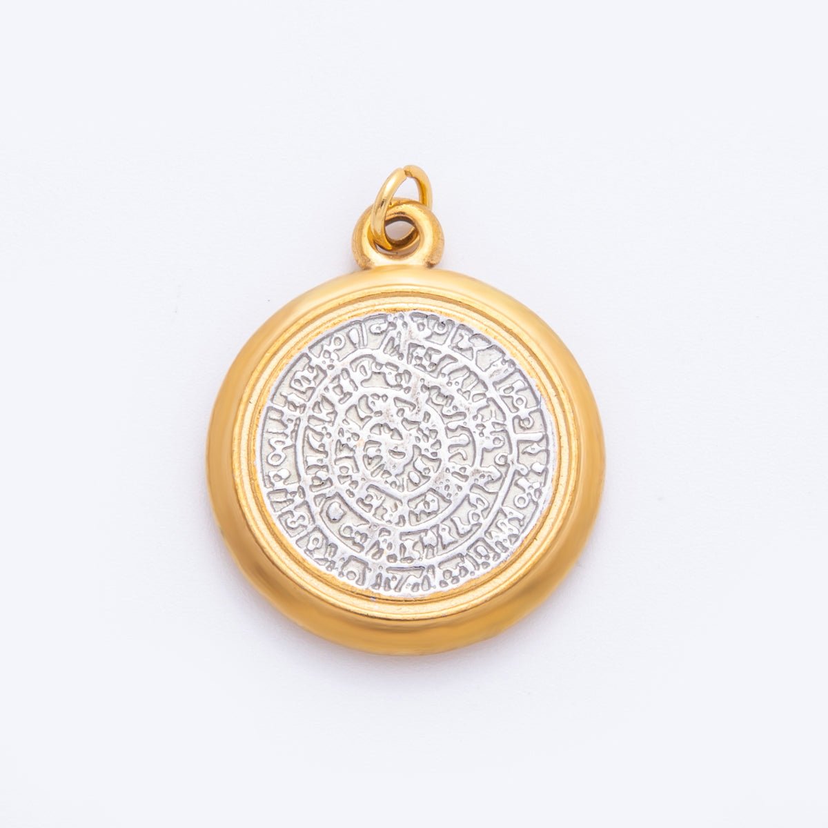 Stainless Steel Hammered Mixed Metal Round Charm | J492 - DLUXCA