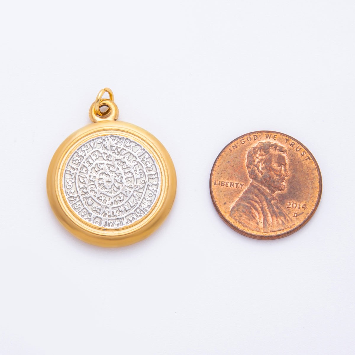 Stainless Steel Hammered Mixed Metal Round Charm | J492 - DLUXCA