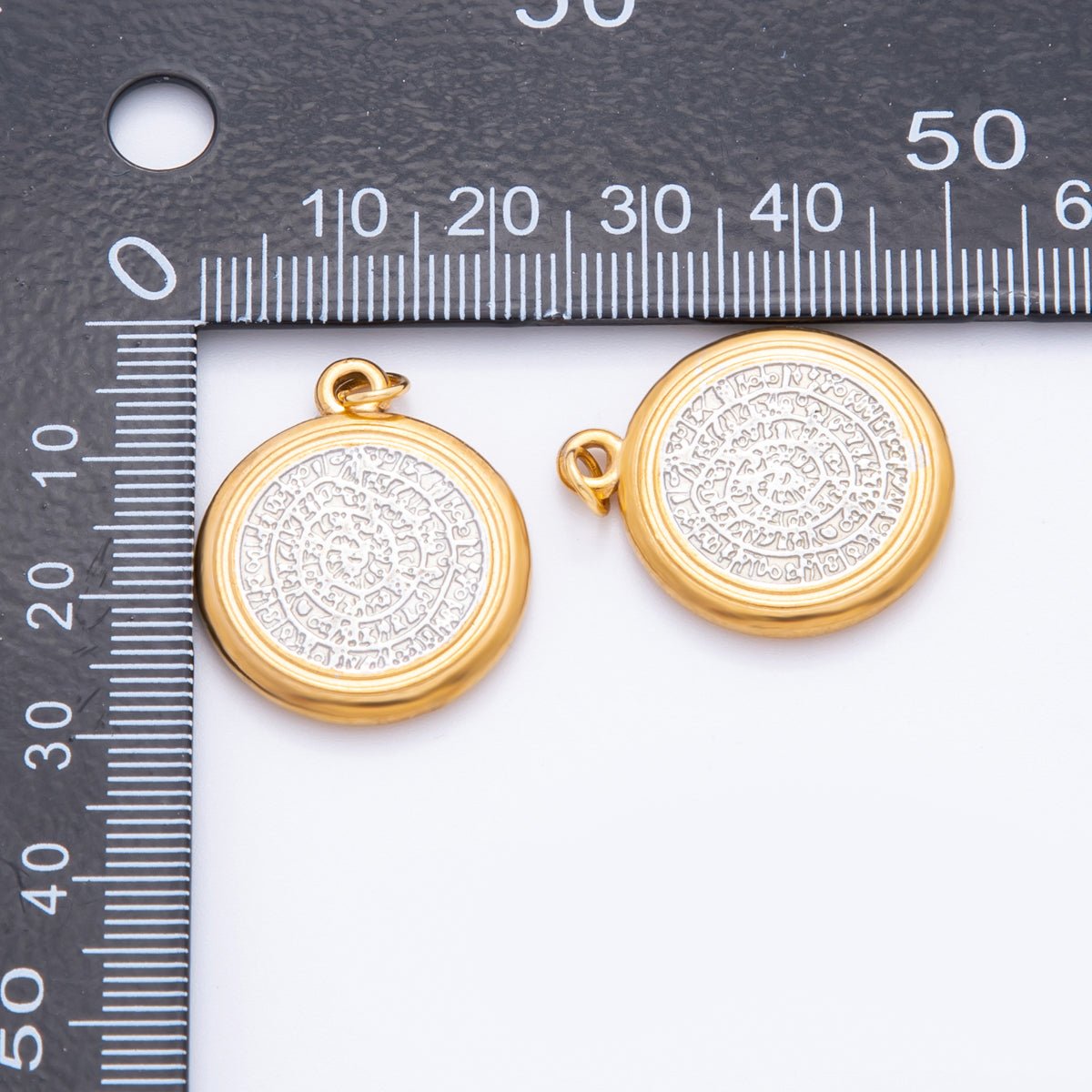 Stainless Steel Hammered Mixed Metal Round Charm | J492 - DLUXCA