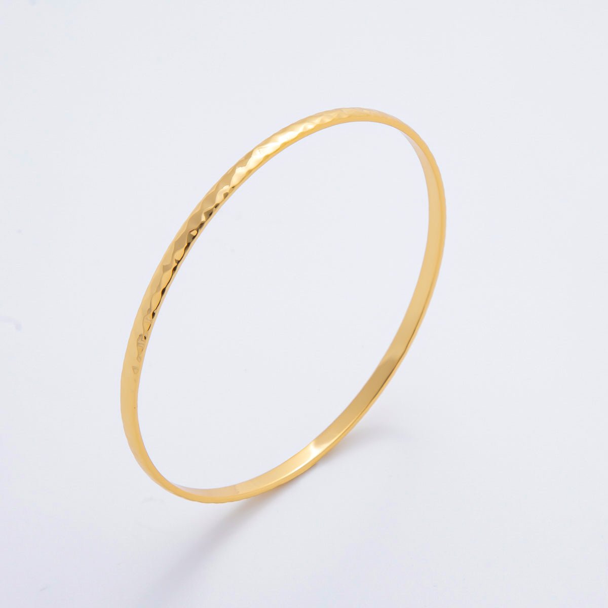 Stainless Steel Hammered Ridge Pattern Round Bangle Bracelet | WA - 3465 - DLUXCA