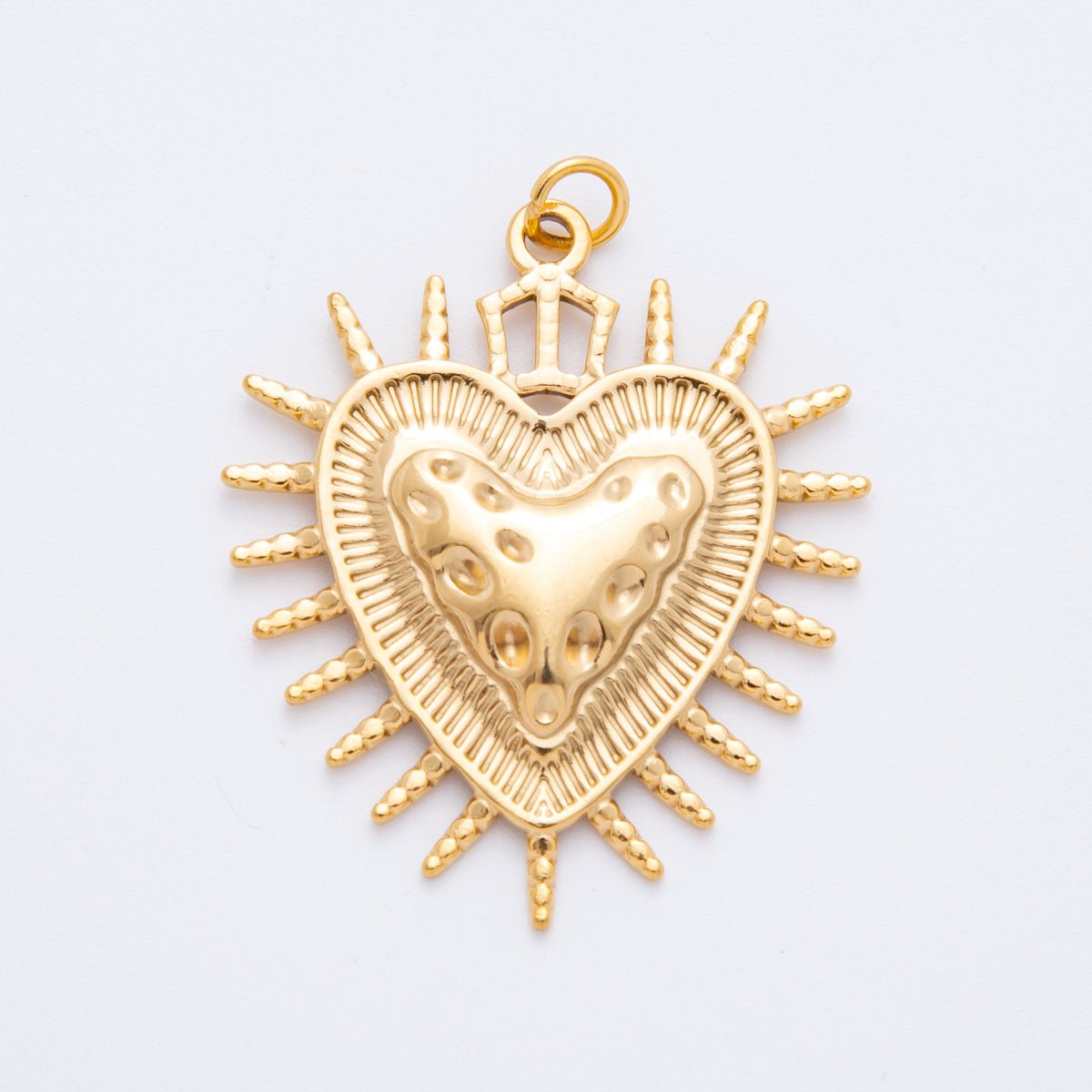 Stainless Steel Hammered Shield Heart Sunray Charm | J463 - DLUXCA