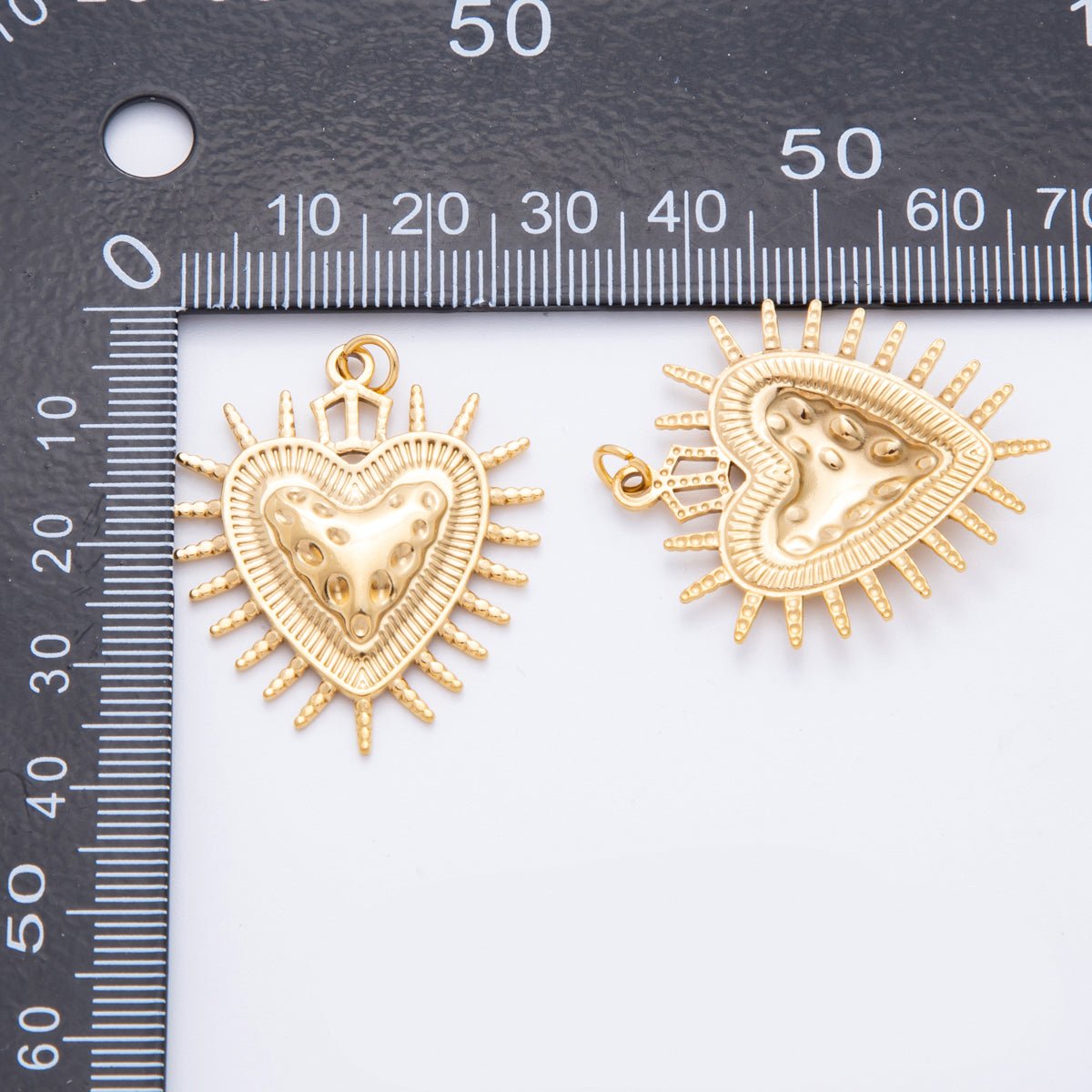 Stainless Steel Hammered Shield Heart Sunray Charm | J463 - DLUXCA