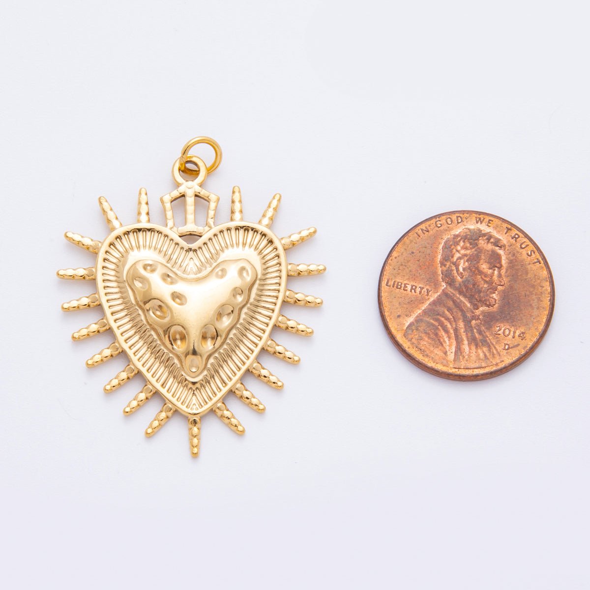 Stainless Steel Hammered Shield Heart Sunray Charm | J463 - DLUXCA