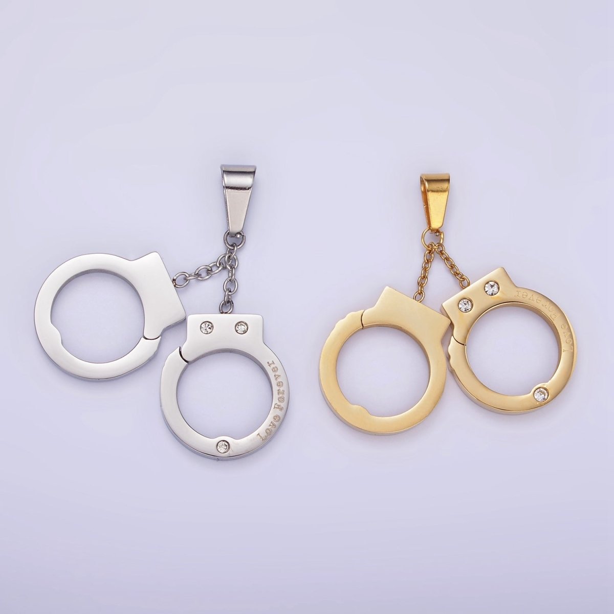 Stainless Steel Hand Cuff Charms Pendant in Gold & Silver | P1448 P1449 - DLUXCA