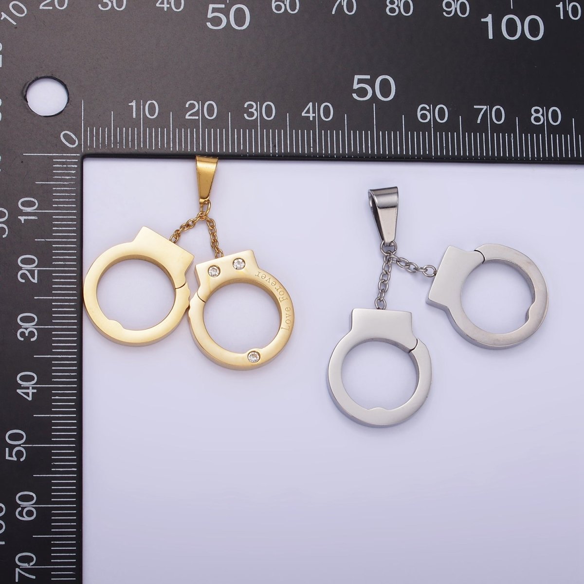 Stainless Steel Hand Cuff Charms Pendant in Gold & Silver | P1448 P1449 - DLUXCA