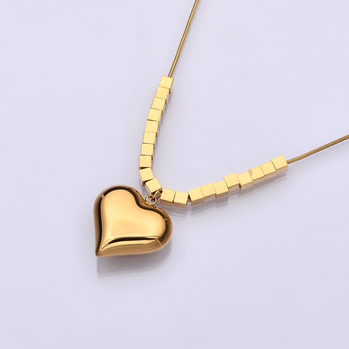 Stainless Steel Heart Bead Snake Chain 16.5 Inch Necklace | WA - 3172 - DLUXCA