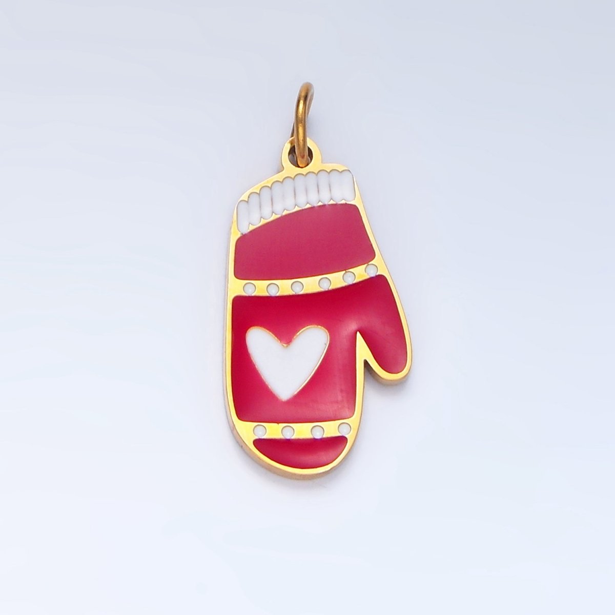 Stainless Steel Heart Mitten Gloves Enamel Christmas Holiday Charm | P1497 - DLUXCA