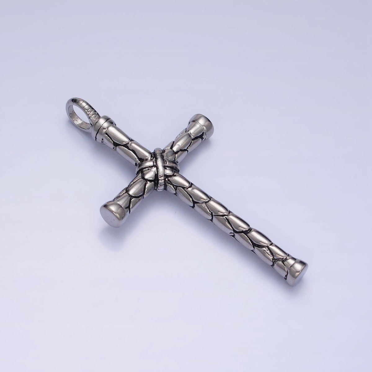 Stainless Steel Hexagon - Engraved Tied Religious Latin Cross Pendant in Gold & Silver P - 1143 - DLUXCA