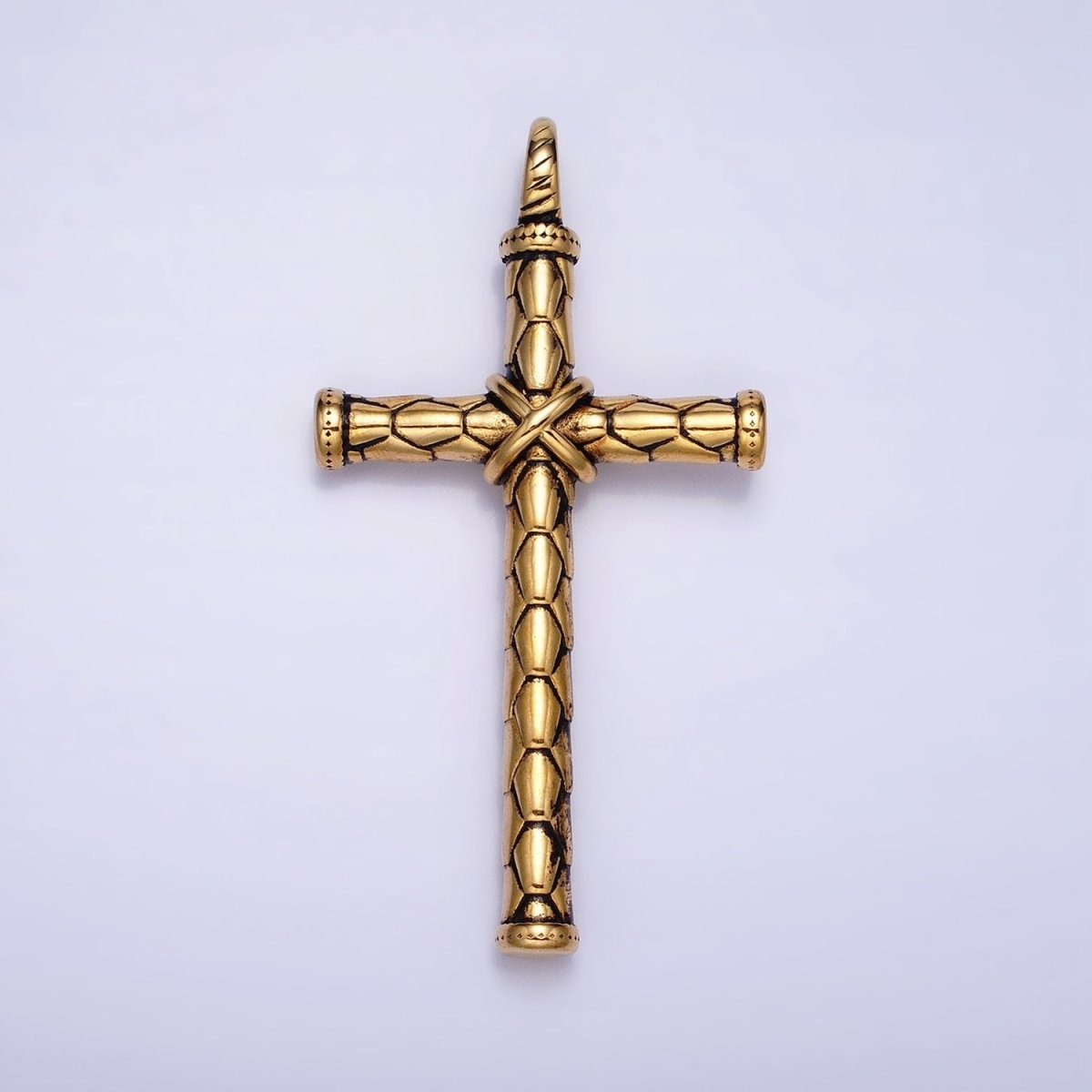 Stainless Steel Hexagon - Engraved Tied Religious Latin Cross Pendant in Gold & Silver P - 1143 - DLUXCA