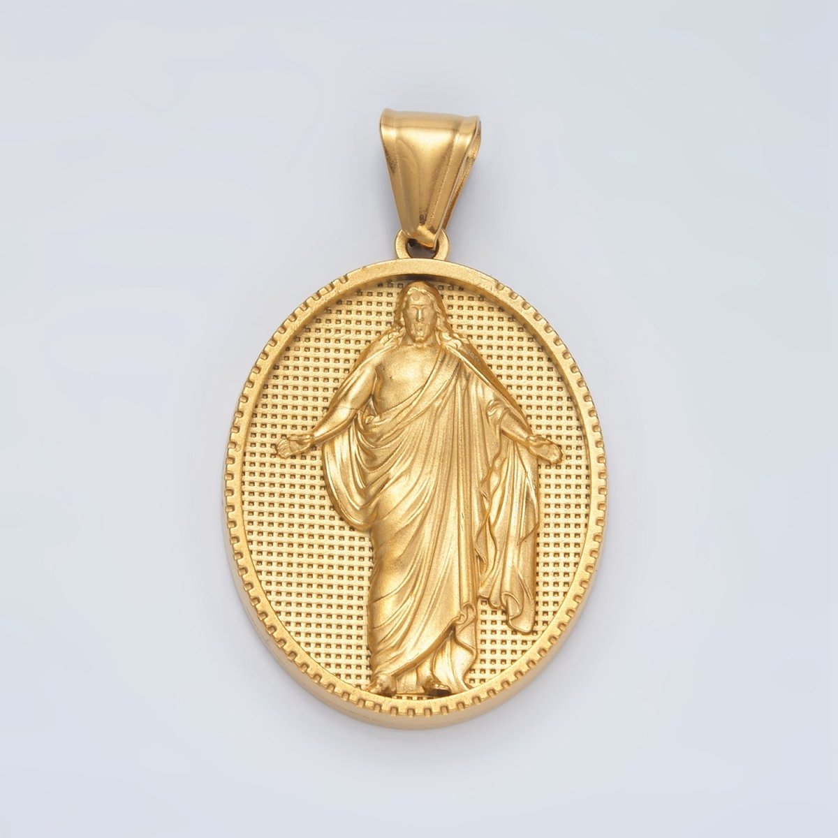 Stainless Steel Jesus Christ Religious Figure Oval Pendant | P1467 - DLUXCA