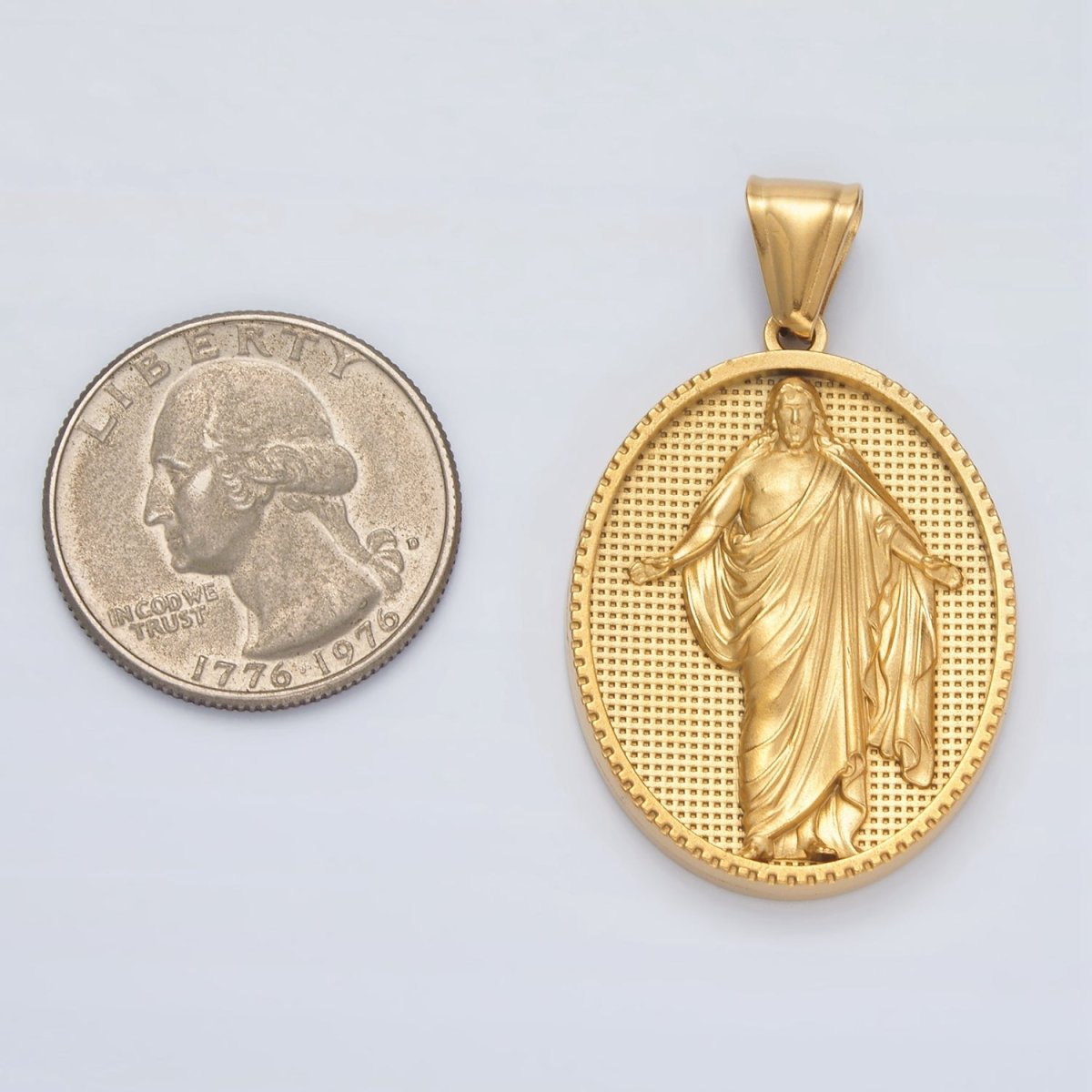 Stainless Steel Jesus Christ Religious Figure Oval Pendant | P1467 - DLUXCA