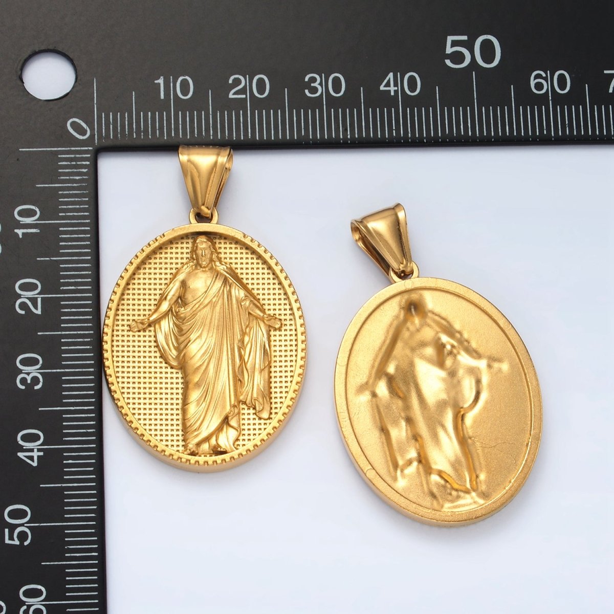 Stainless Steel Jesus Christ Religious Figure Oval Pendant | P1467 - DLUXCA