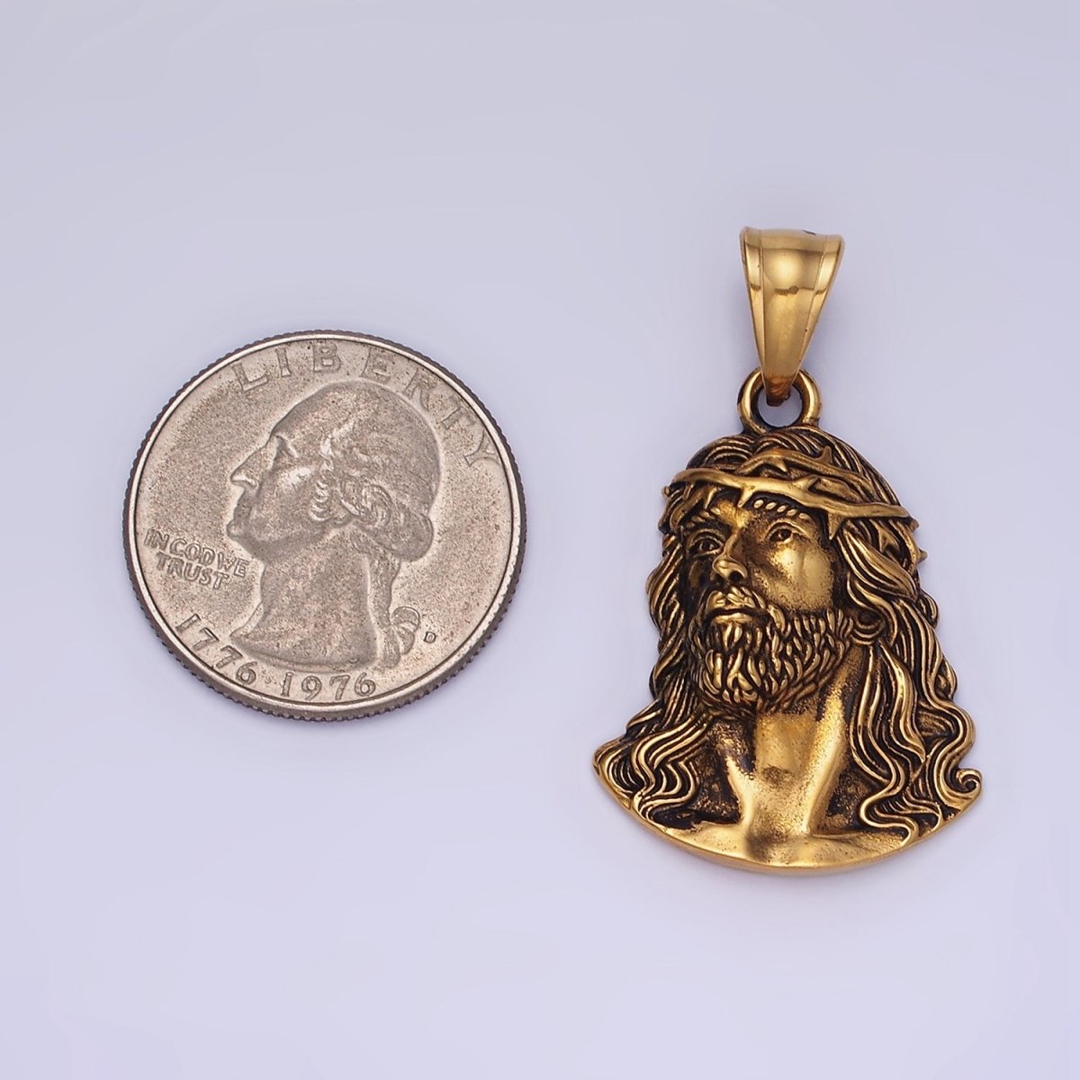 Stainless Steel Jesus Christ Religious Figure Pendant in Gold