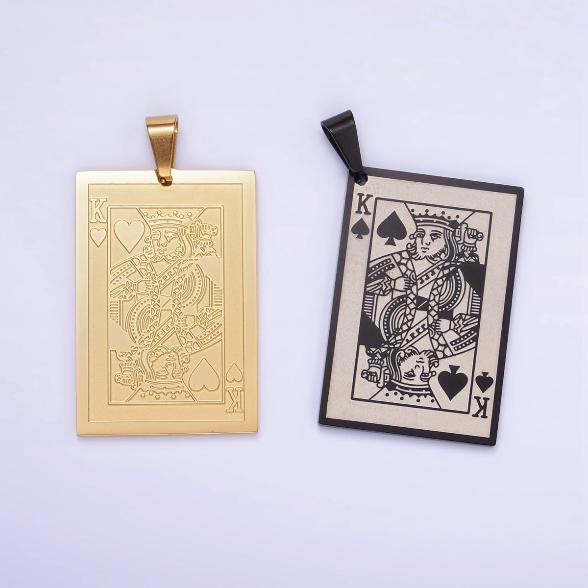 Stainless Steel King of Heart Pendant King of Skull Charm Poker Playing Card in Gold & Silver | P1440 - DLUXCA