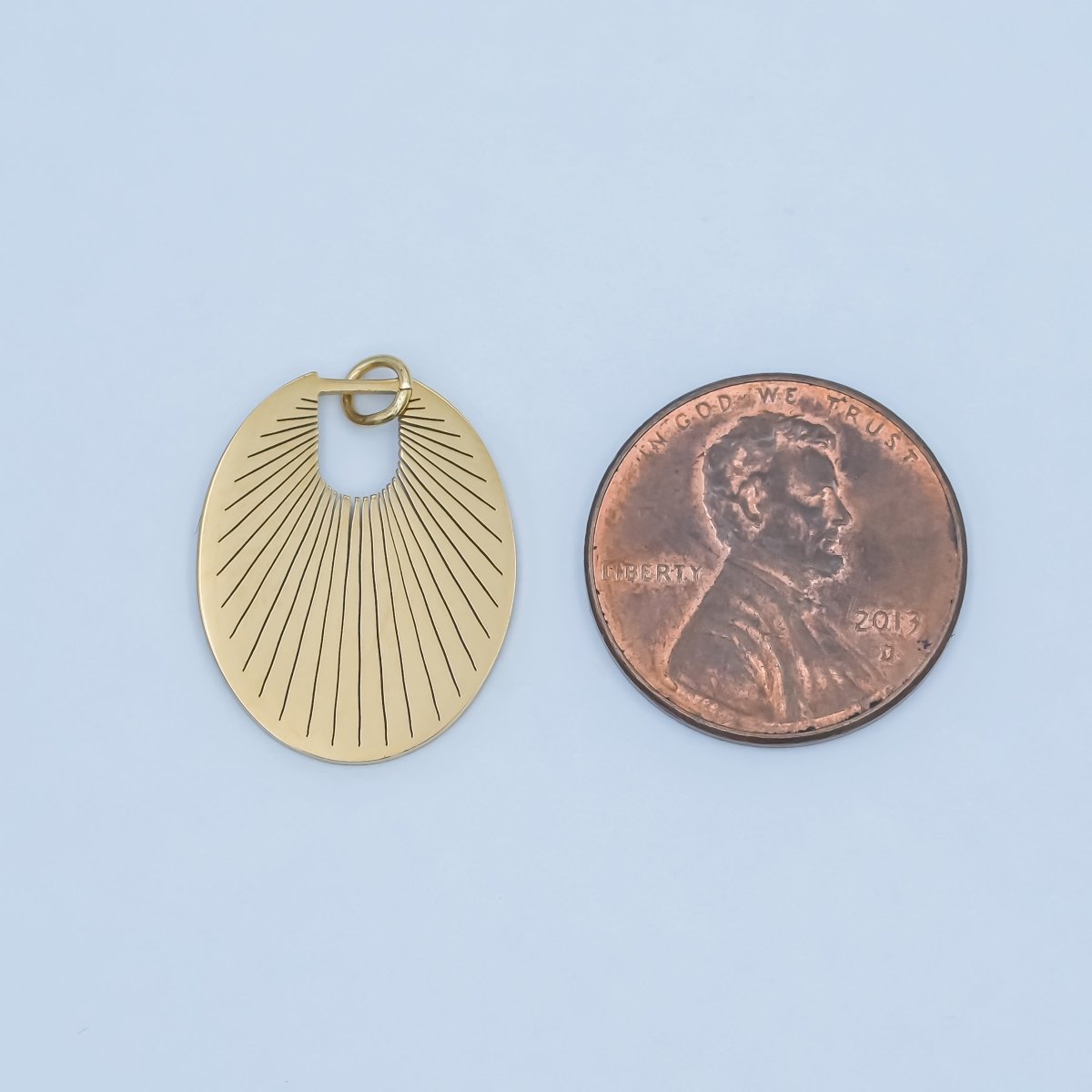 Stainless Steel Lined Sunburst Oval Charm | P589 - DLUXCA