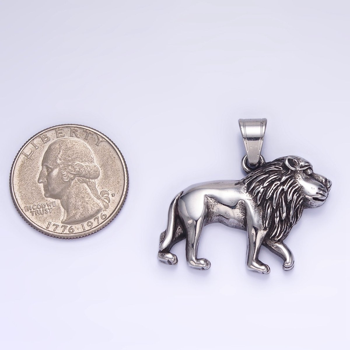 Stainless Steel Lion Safari Animal Oxidized Silver Pendant | P1455 - DLUXCA