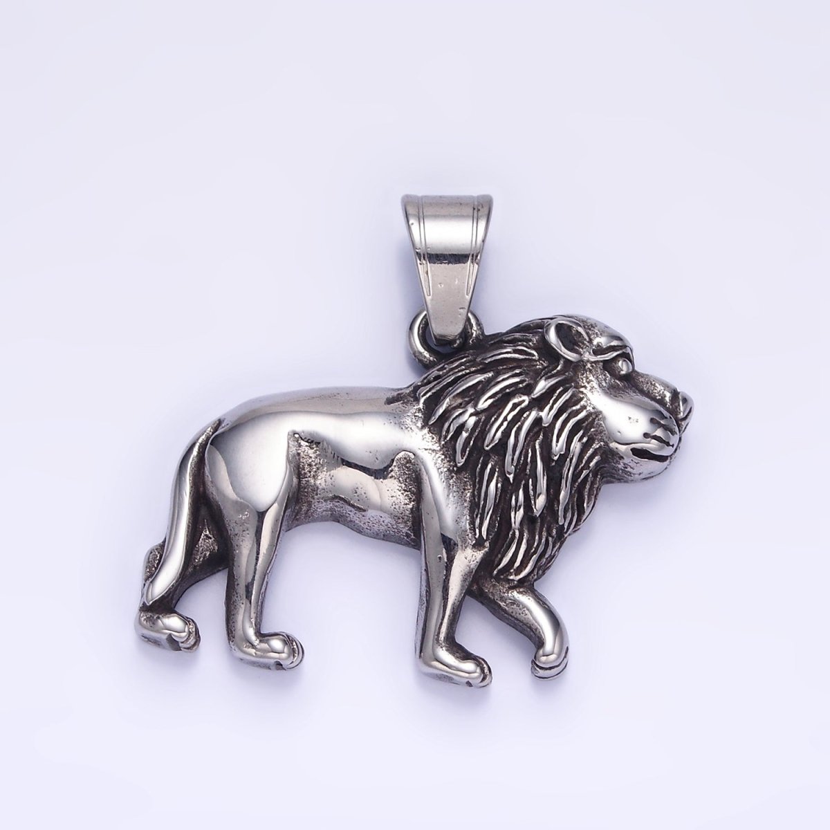 Stainless Steel Lion Safari Animal Oxidized Silver Pendant | P1455 - DLUXCA