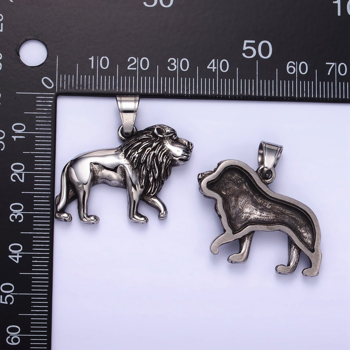 Stainless Steel Lion Safari Animal Oxidized Silver Pendant | P1455 - DLUXCA