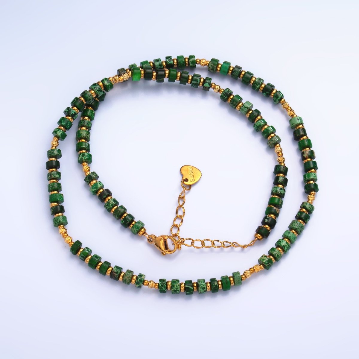 Stainless Steel Malachite Natural Gemstone Bead 16 Inch Choker Necklace | WA - 3108 - DLUXCA