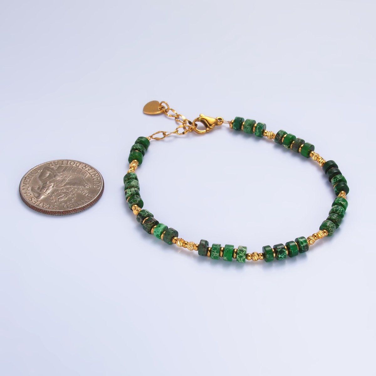 Stainless Steel Malachite Natural Gemstone Bead 7 Inch Bracelet | WA - 3113 - DLUXCA