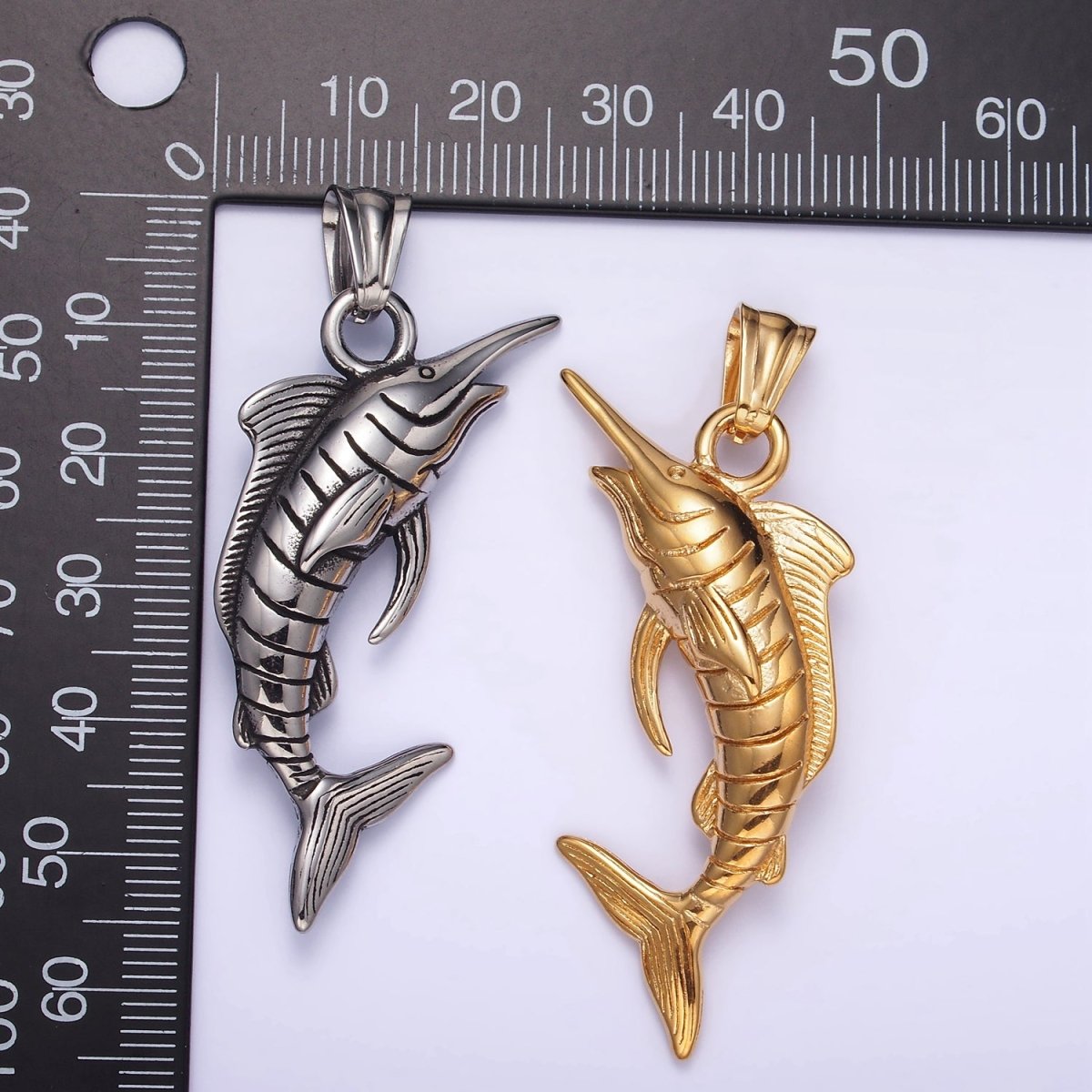 Stainless Steel Marlin Fish Charms Pendant in Gold & Silver | P1441 P1442 - DLUXCA