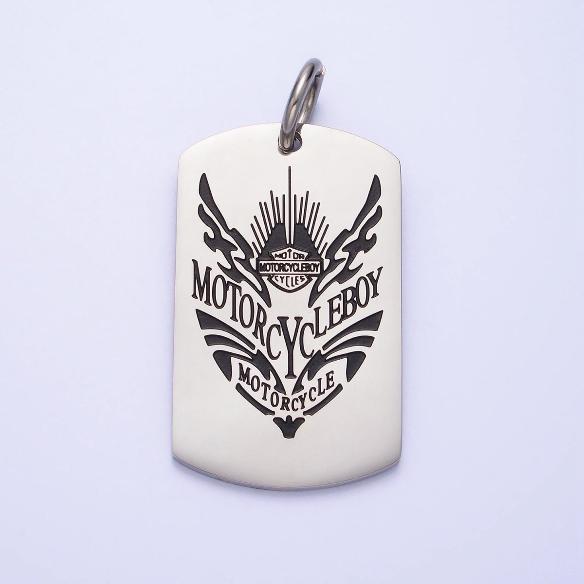 Stainless Steel Masculine "MOTORCYCLEBOY" Black Engraved Tag Charm in Gold & Silver | P - 929 P - 930 - DLUXCA