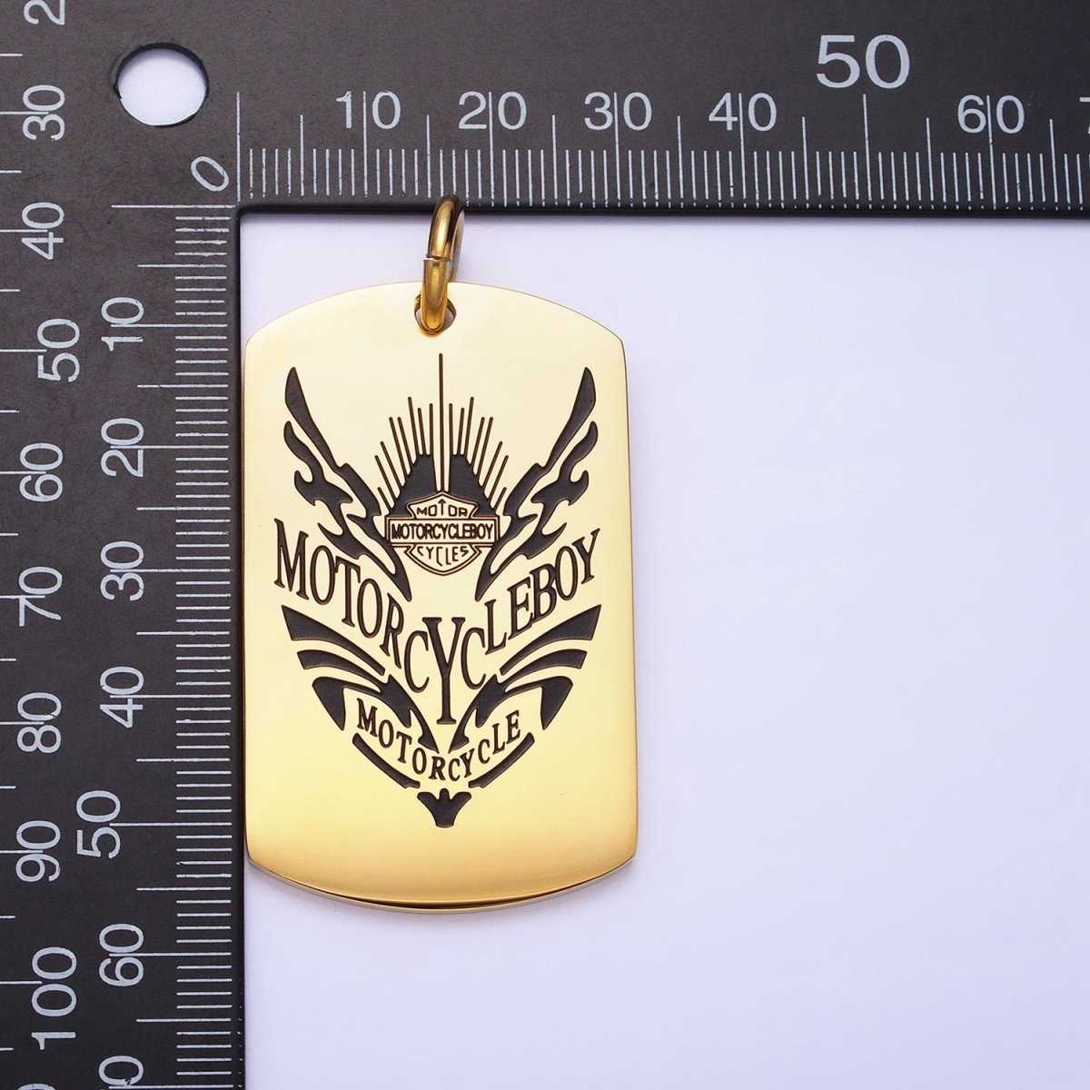 Stainless Steel Masculine "MOTORCYCLEBOY" Black Engraved Tag Charm in Gold & Silver | P - 929 P - 930 - DLUXCA