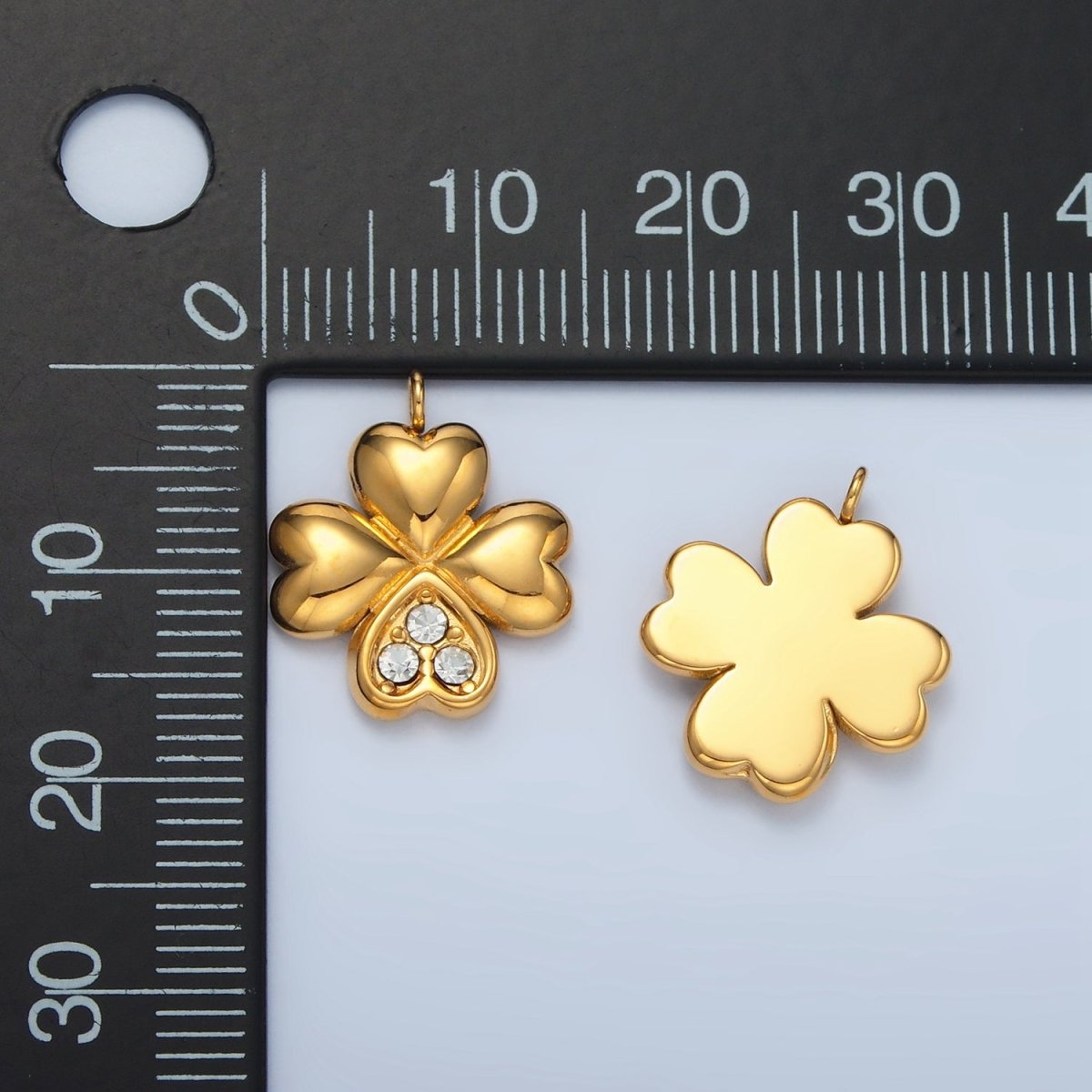 Stainless Steel Micro Paved CZ Clover Flower Charm | P695 - DLUXCA