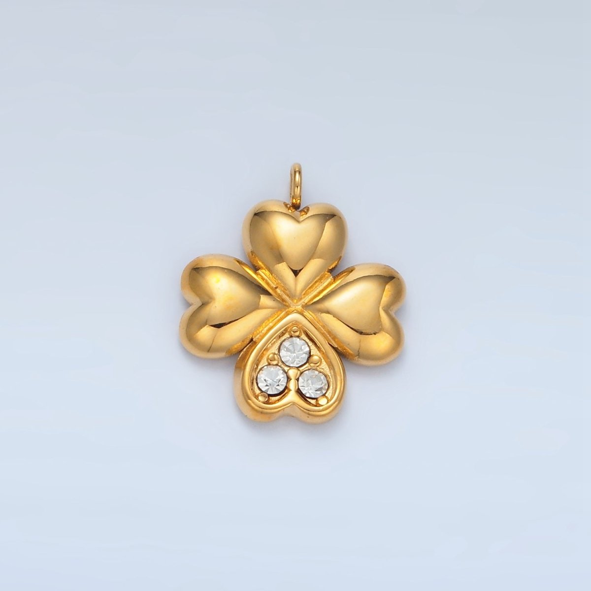 Stainless Steel Micro Paved CZ Clover Flower Charm | P695 - DLUXCA