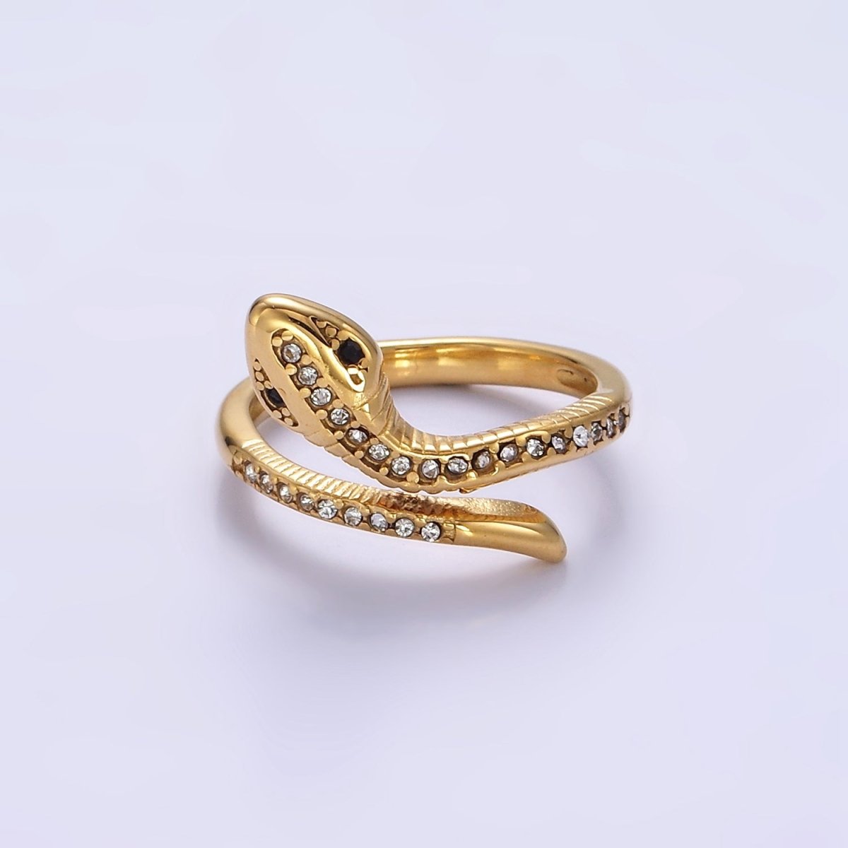 Stainless Steel Micro Paved CZ Serpent Snake Wrap Ring | U044 U045 - DLUXCA